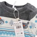 Pull bébé en tricot jacquard bleu et gris doublé velours - 6 mois