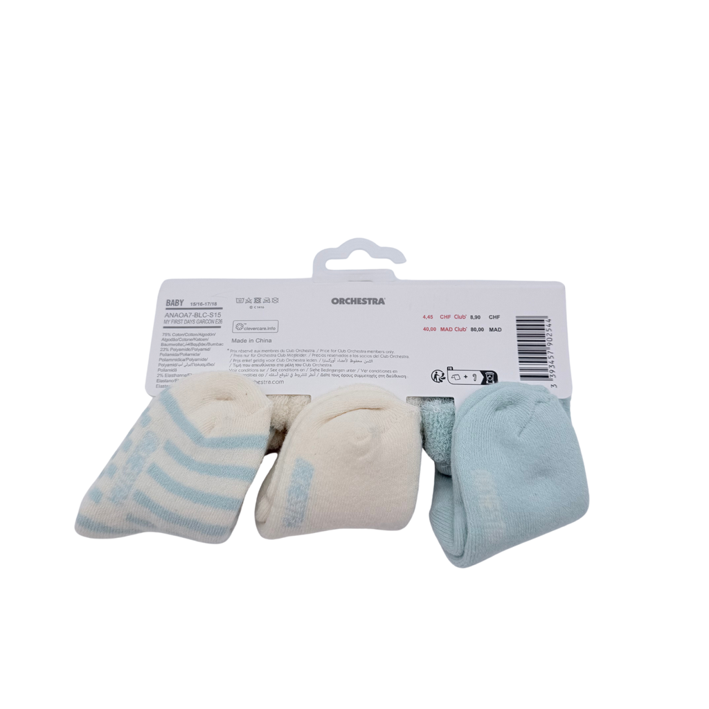Lot de 3 paires de chaussettes bébé bleu et écru - 15-16