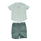 Ensemble chemise rayée et short vert bébé - 18 mois