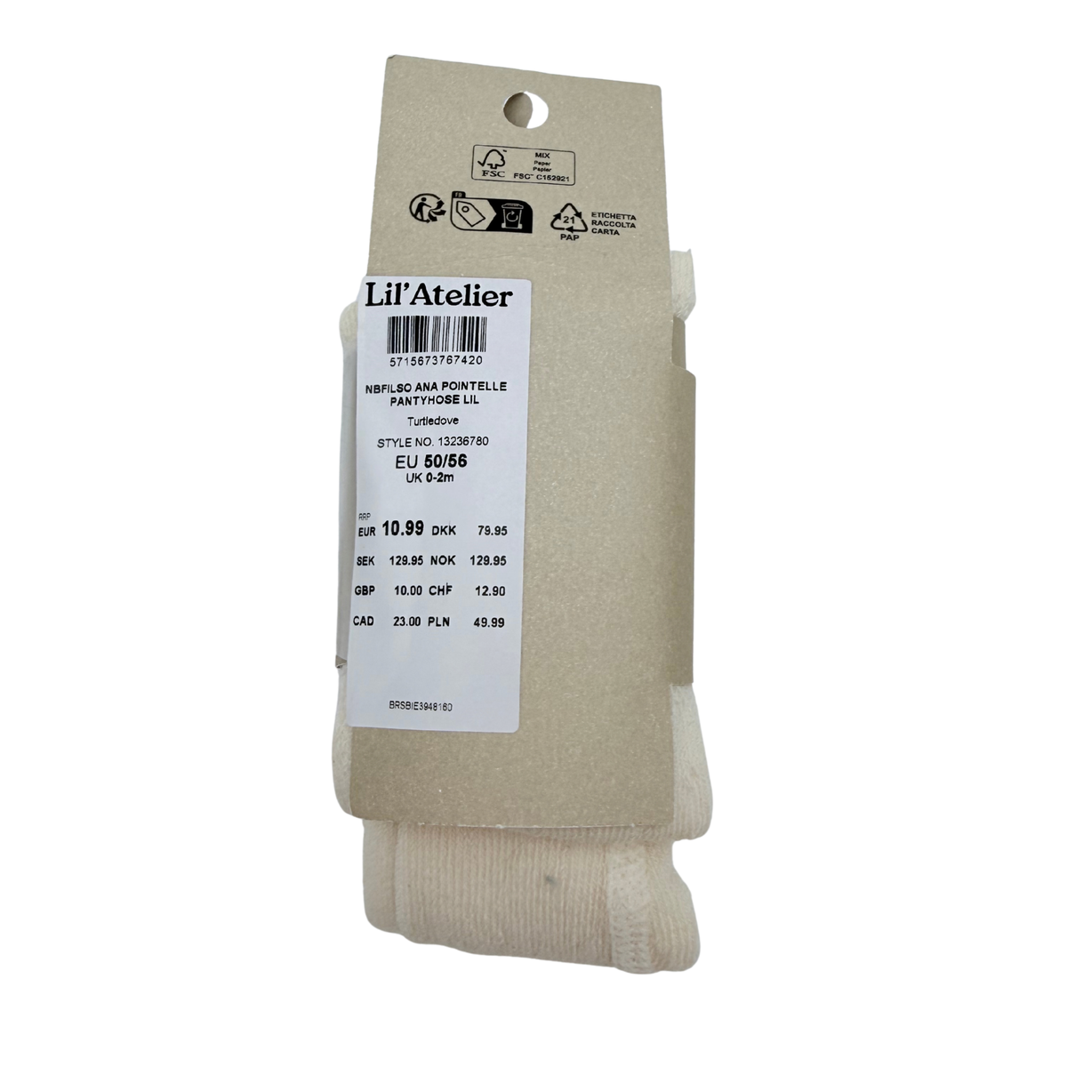 Collants bébé écrus en coton biologique à maille côtelée - 0-2 mois