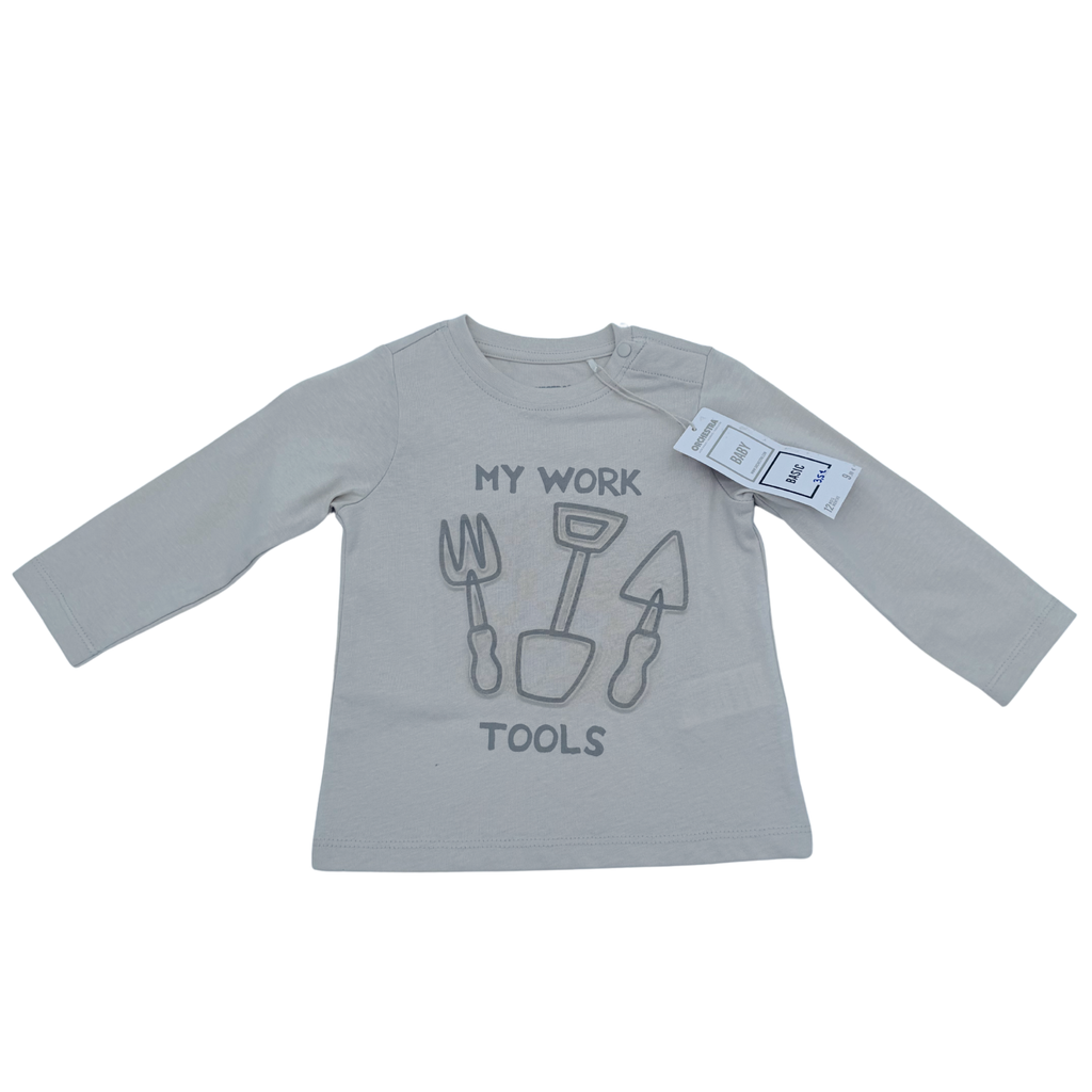 T-shirt gris “My Work Tools” — 12 mois