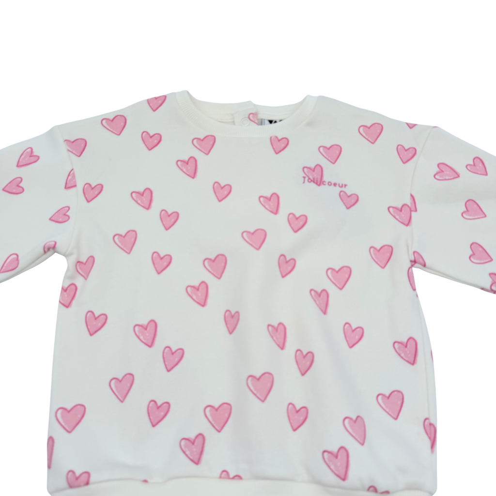 Sweat fille écru imprimé cœurs roses - 36 mois