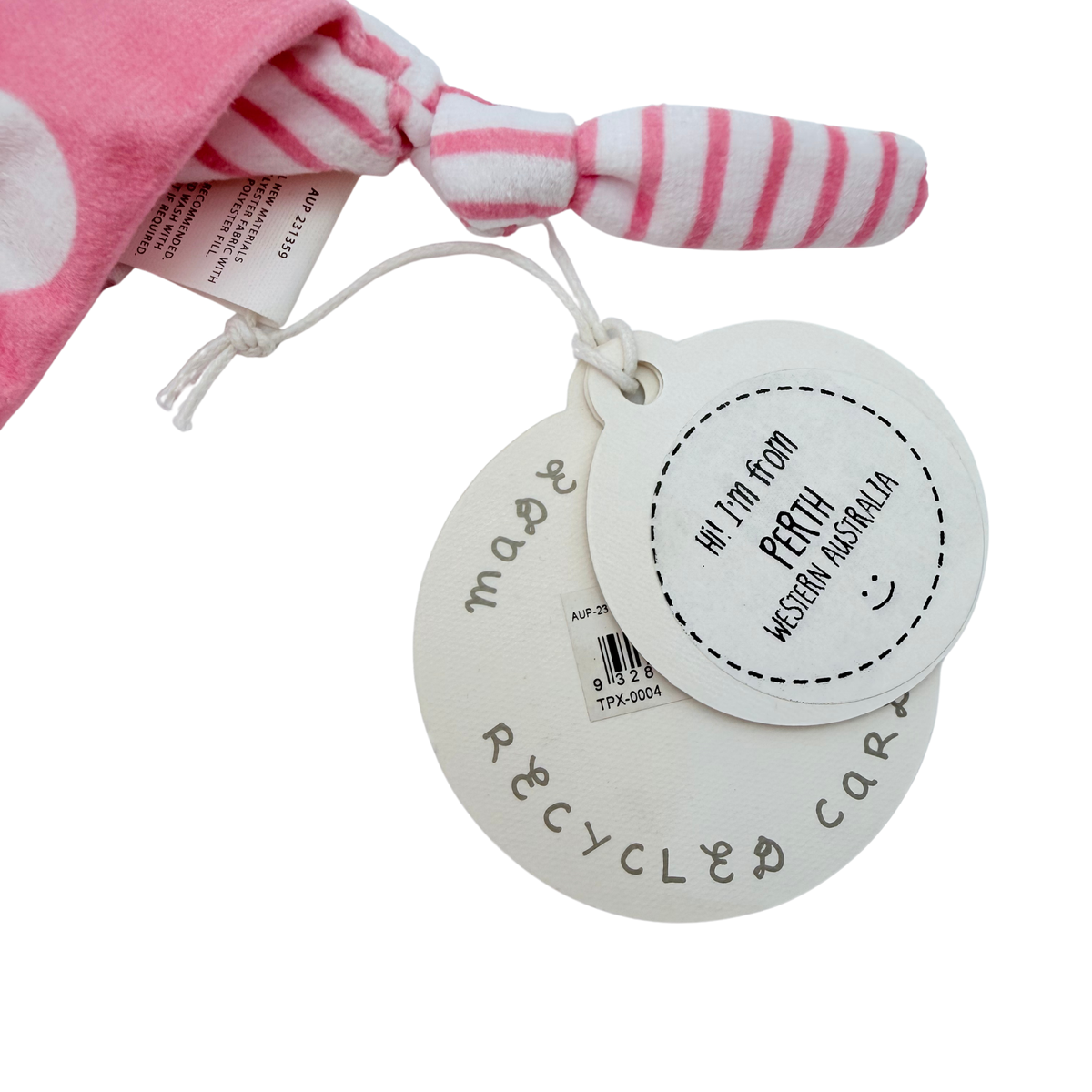 Doudou plat koala rose à pois blancs