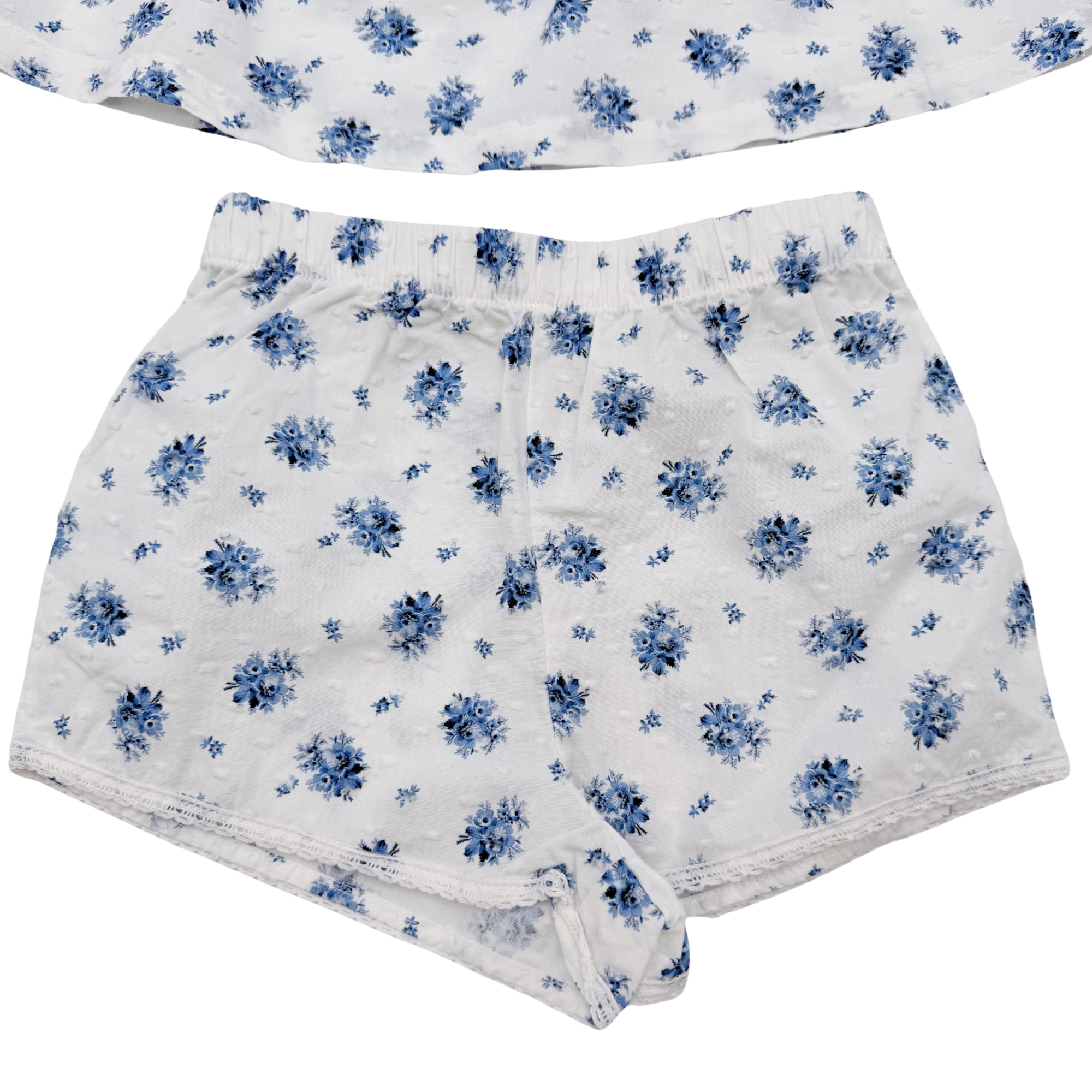 Ensemble blouse et short fleuris blanc et bleu – 9-12 mois
