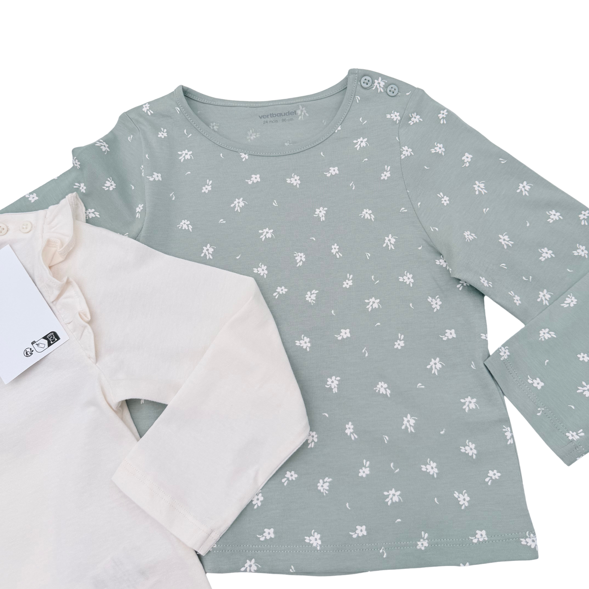 Lot de 2 t-shirts manches longues écru et vert - 24 mois