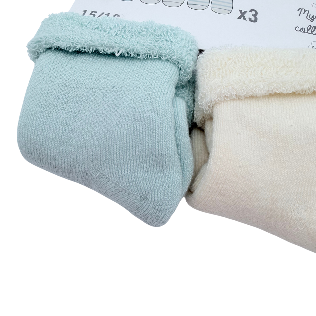 Lot de 3 paires de chaussettes bébé bleu et écru - 15-16
