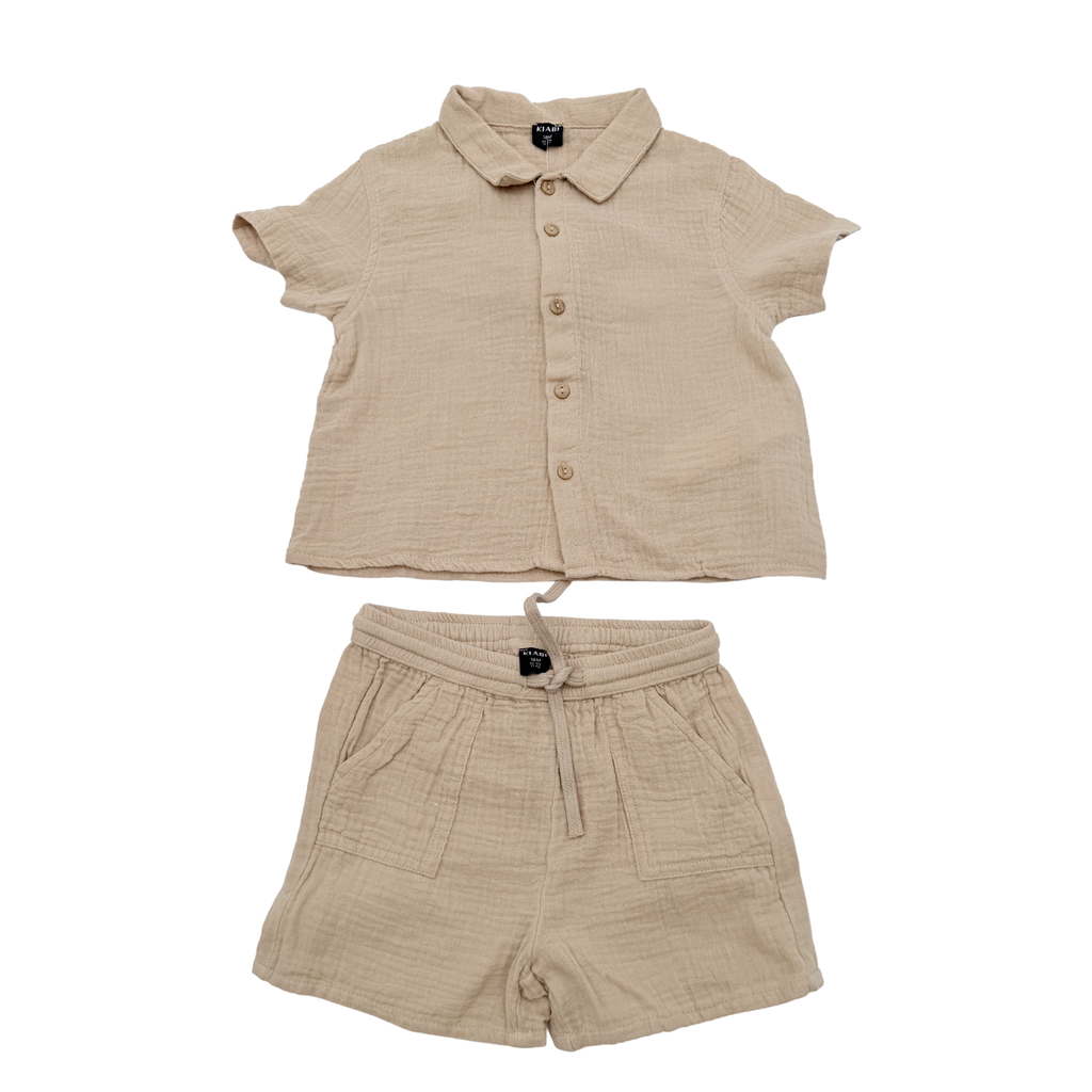 Ensemble gaze de coton beige – Taille 18 mois