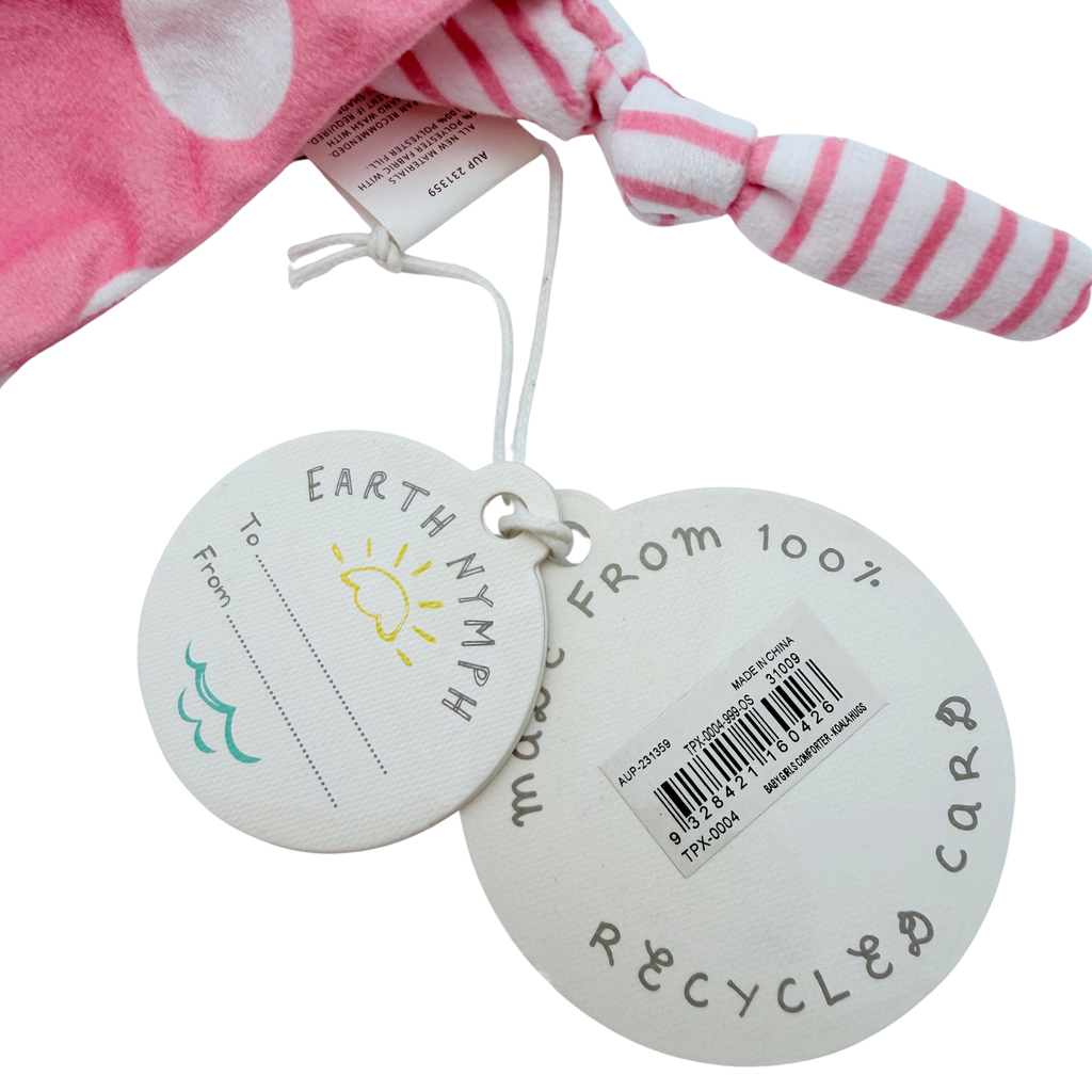 Doudou plat koala rose à pois blancs