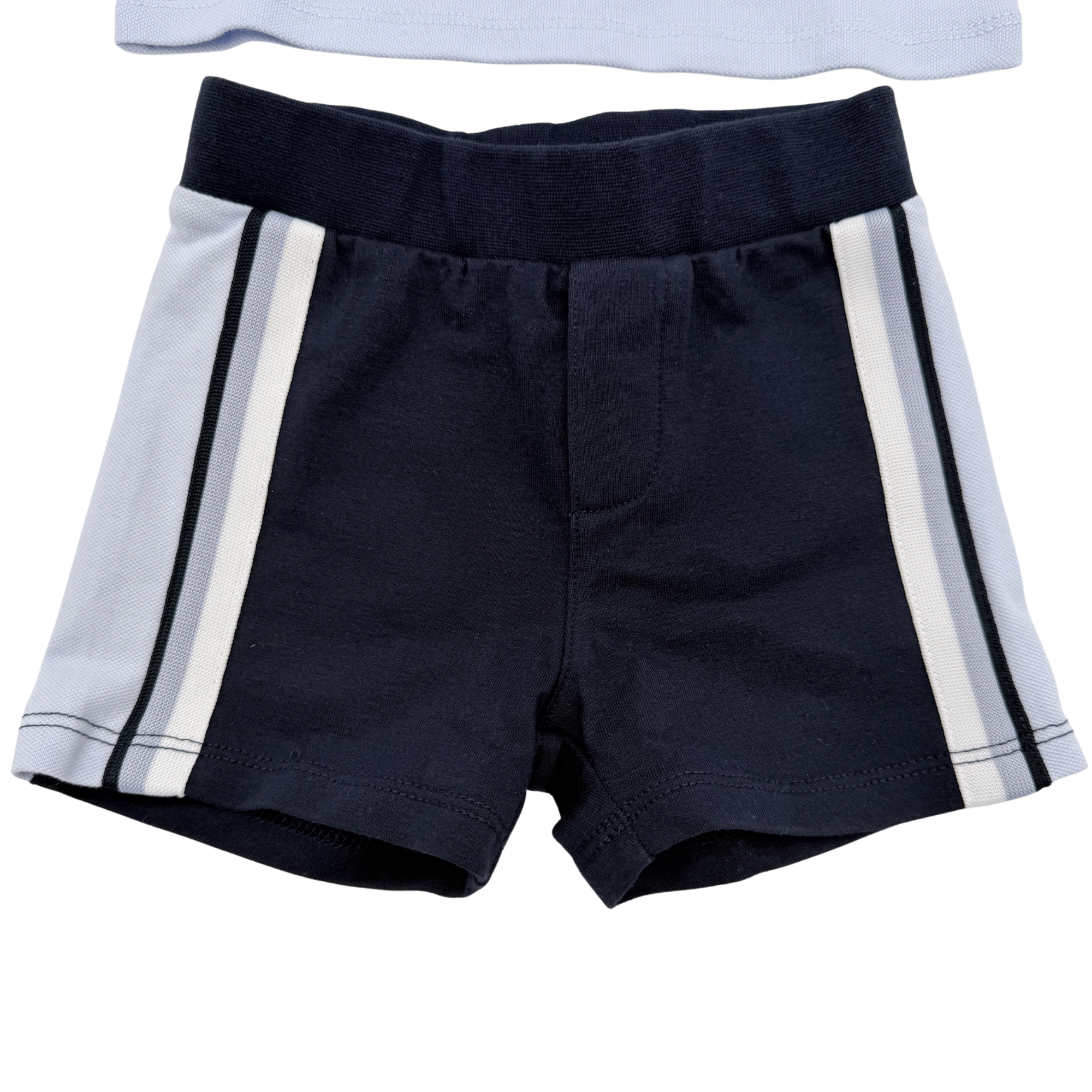 Ensemble polo bleu ciel et short bleu marine — 6 mois