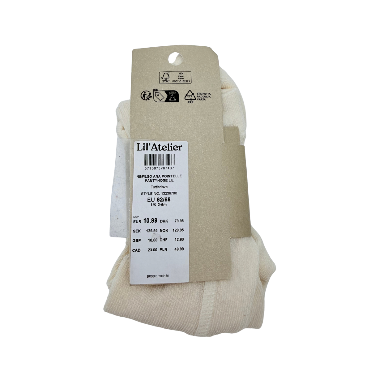 Collants bébé écrus en coton biologique à maille côtelée - 2-6 mois