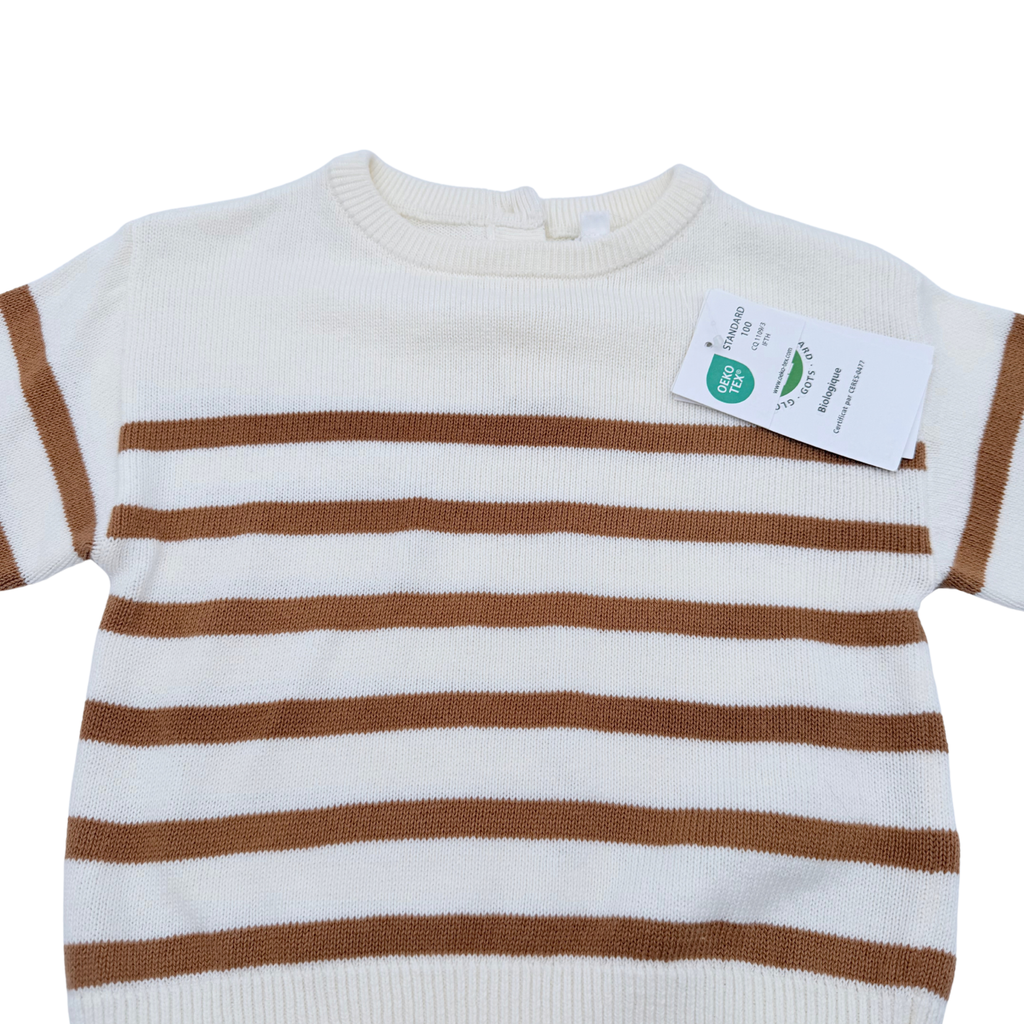 Pull bébé écru à rayures marron - 18 mois