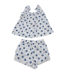 Ensemble blouse et short fleuris blanc et bleu – 9-12 mois