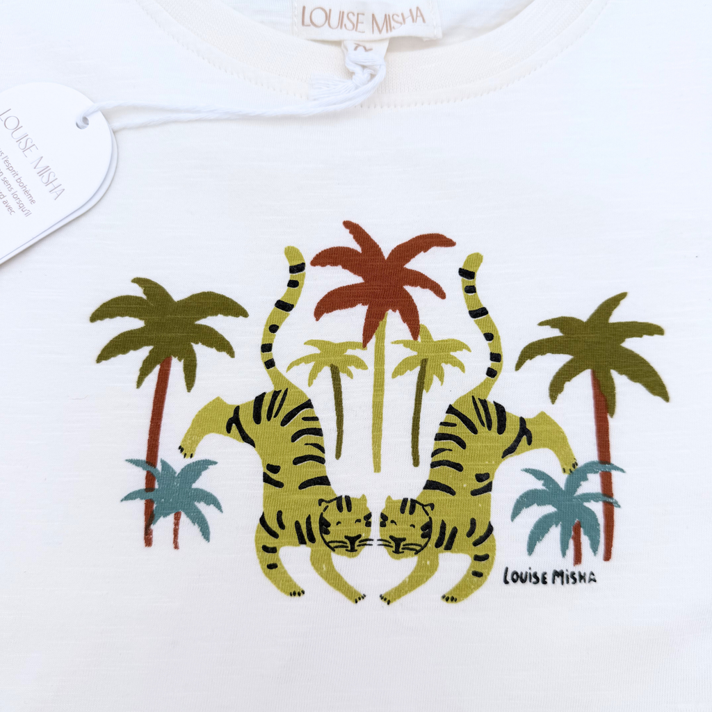 T-shirt écru imprimé tigres et palmiers — 7 ans