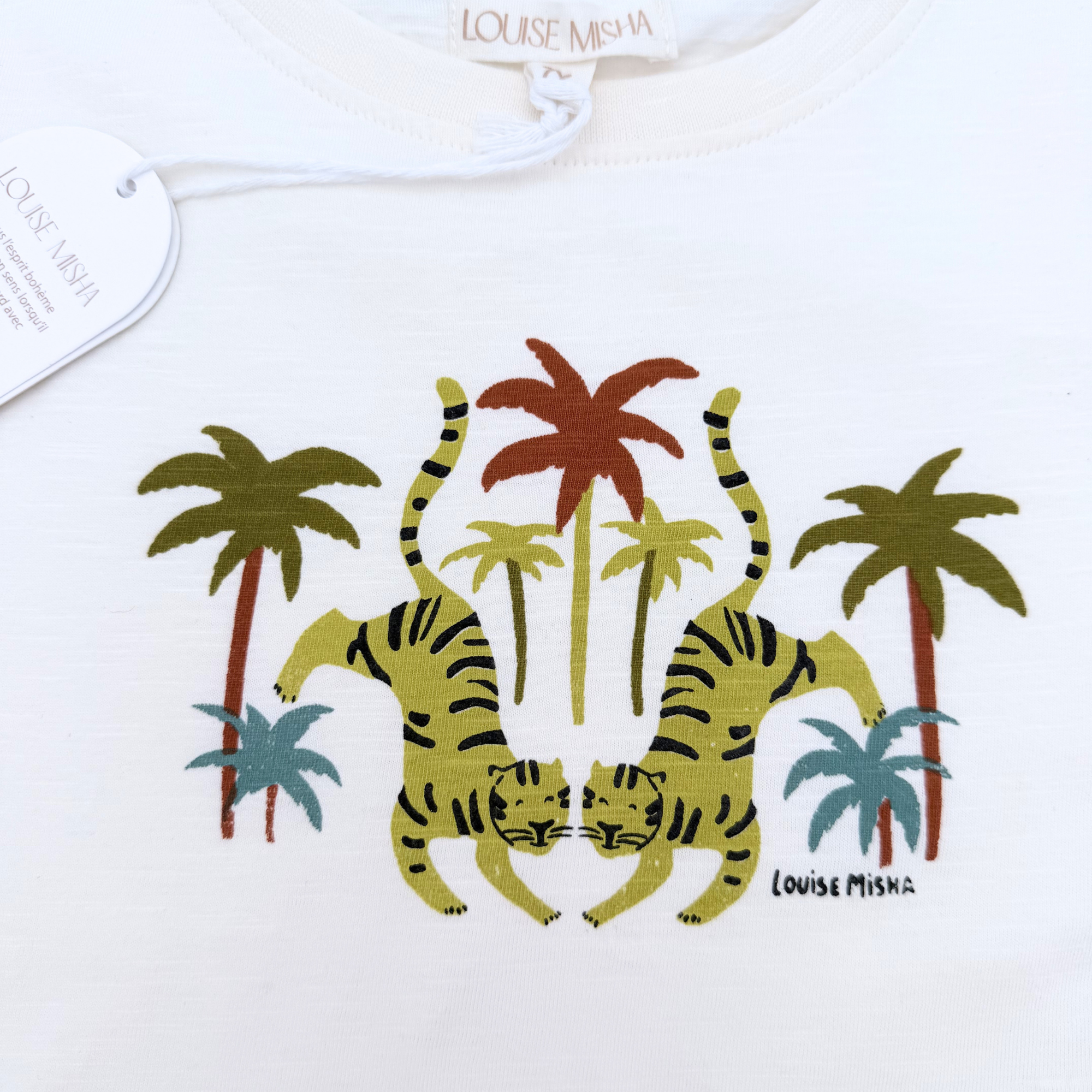T-shirt écru imprimé tigres et palmiers — 7 ans