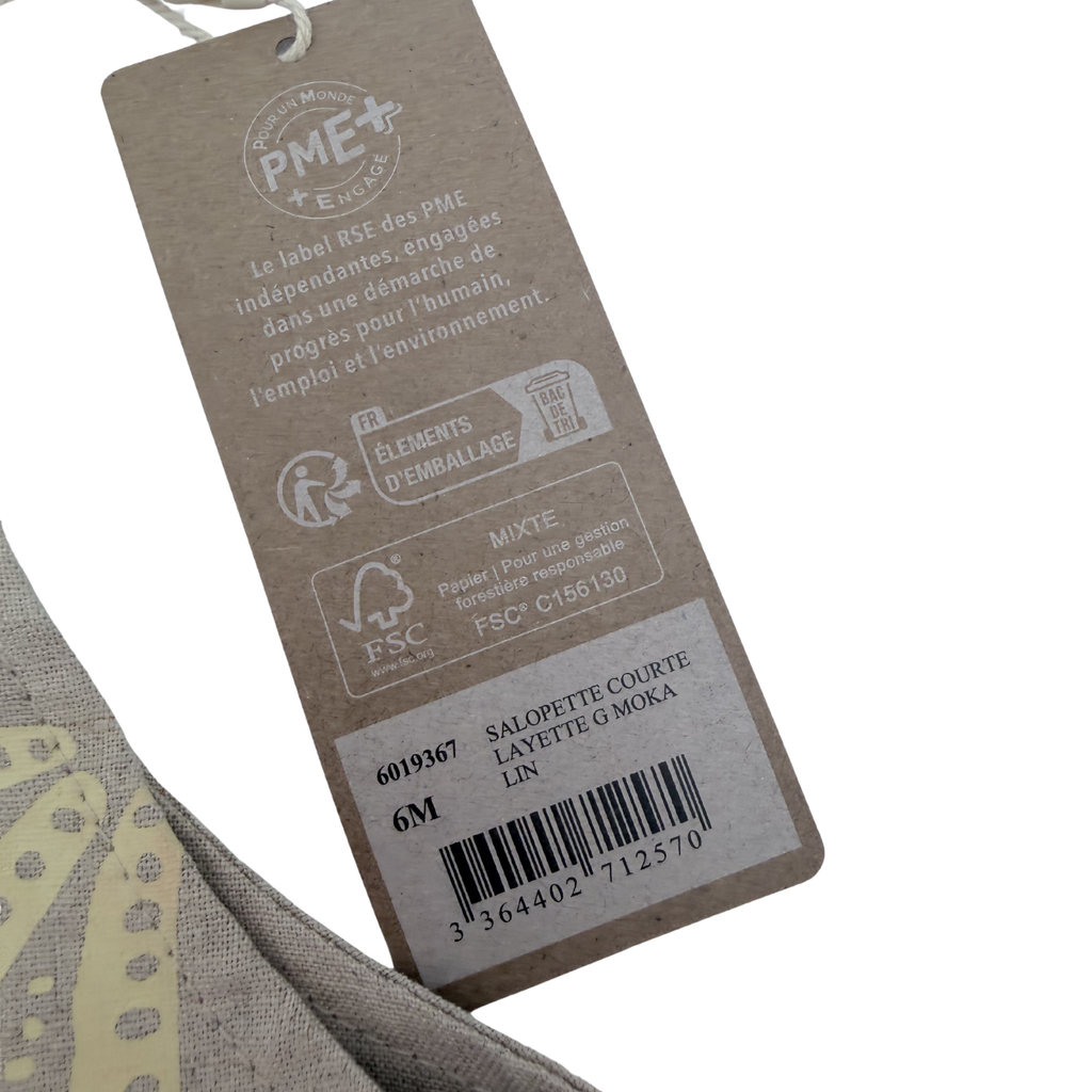Salopette short en lin beige imprimé tropical — 6 mois
