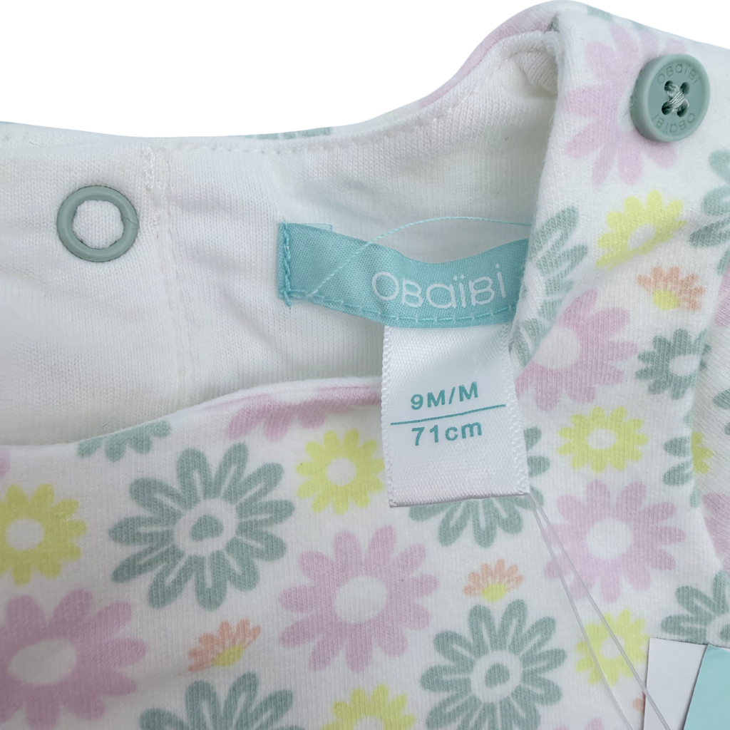 Ensemble robe fleurie et legging vert d'eau — 12 mois
