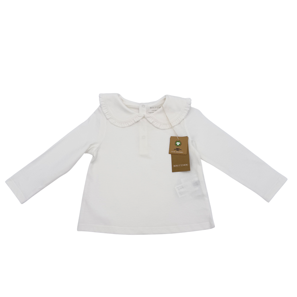 T-shirt écru col volanté — 12 mois