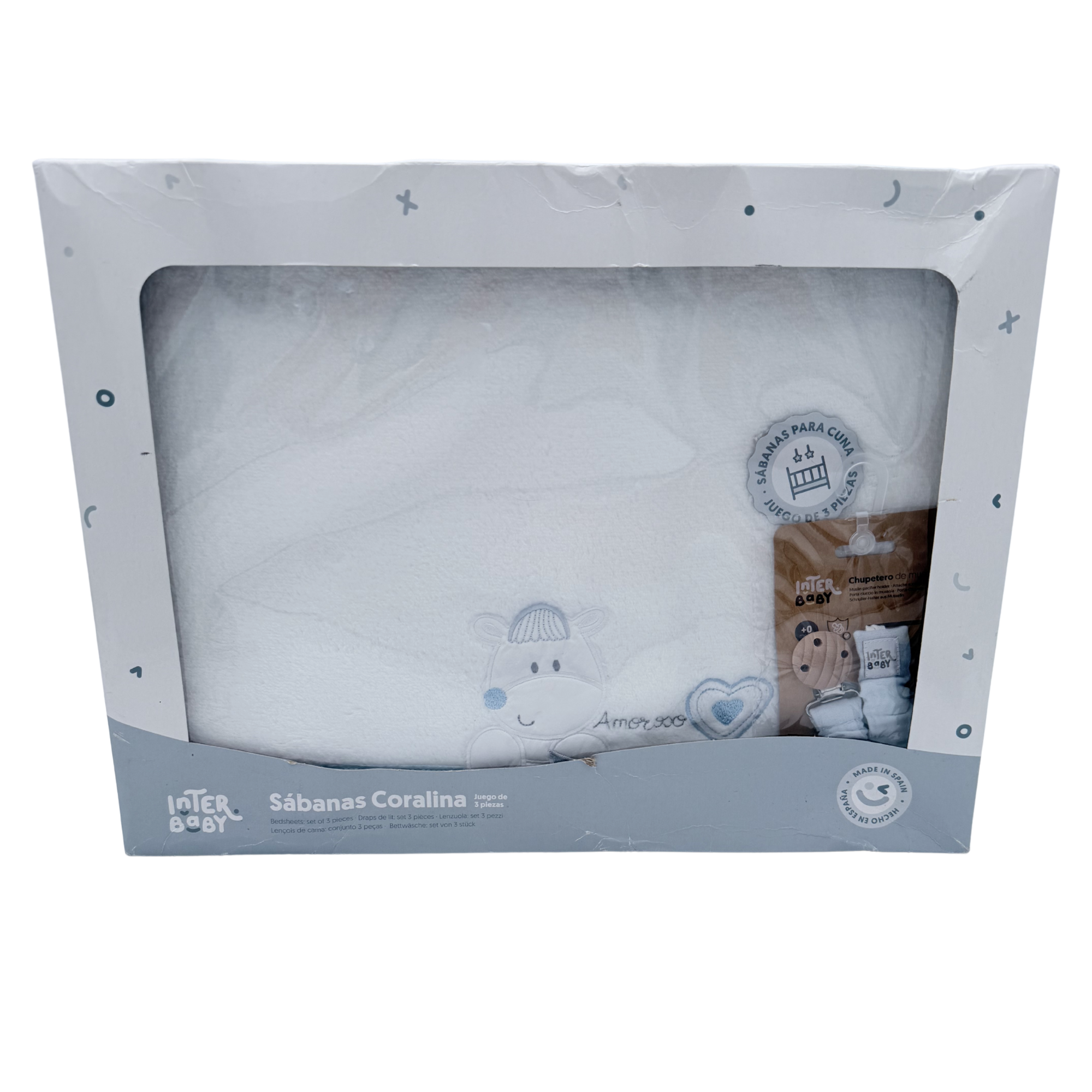 Parure de lit bébé 3 pièces — Blanc et bleu