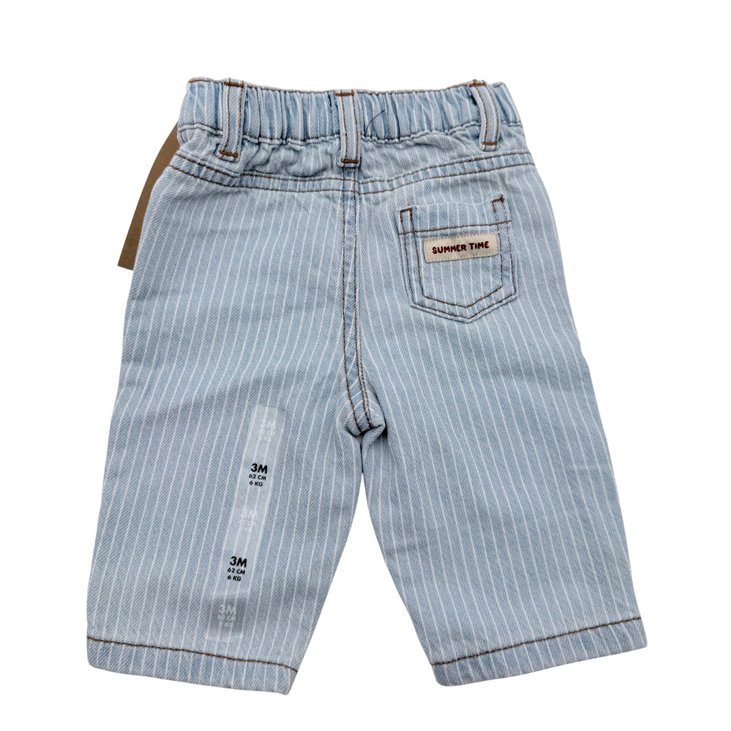 Pantalon en denim bleu clair à fines rayures - 3 mois