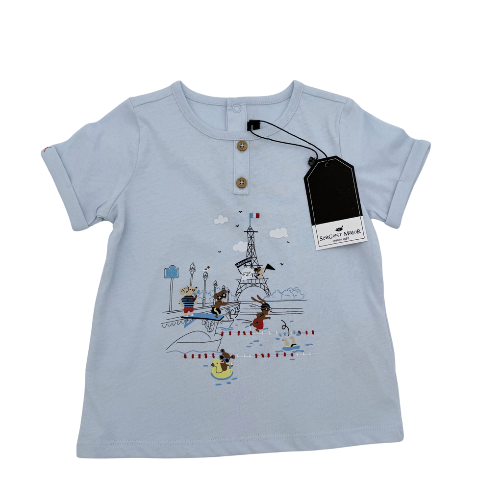 T-shirt bébé bleu clair imprimé Paris — 24 mois