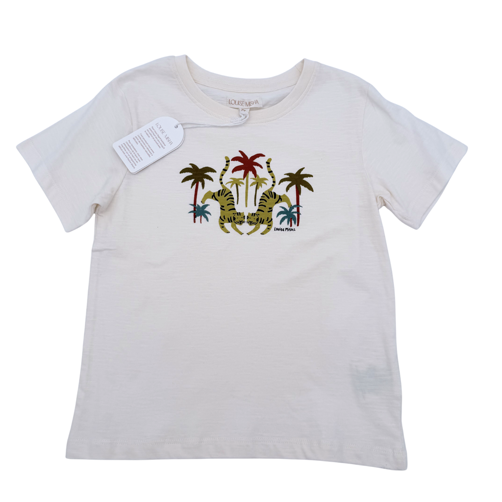 T-shirt écru imprimé tigres et palmiers — 7 ans