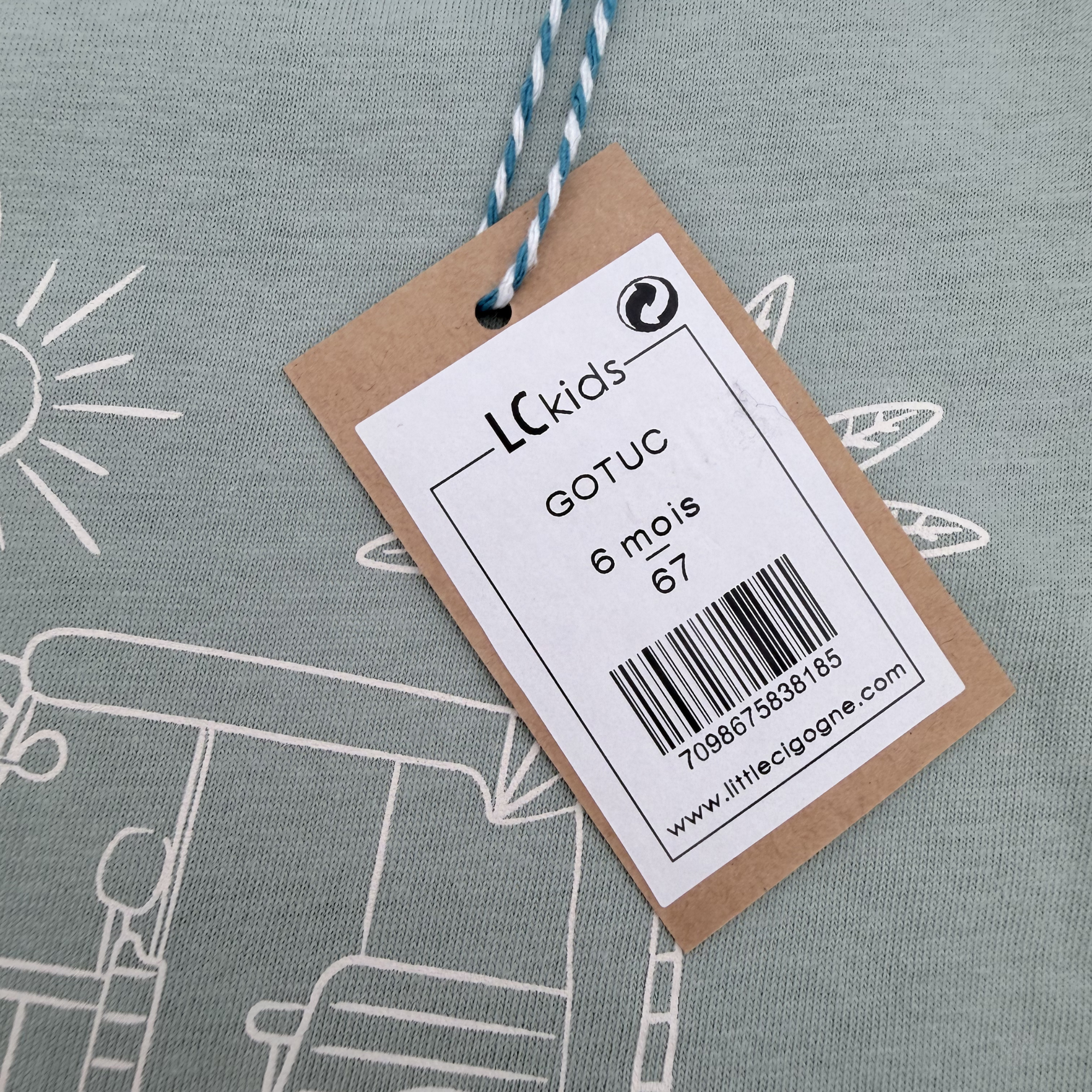 T-shirt vert manches longues motif van — 6 mois