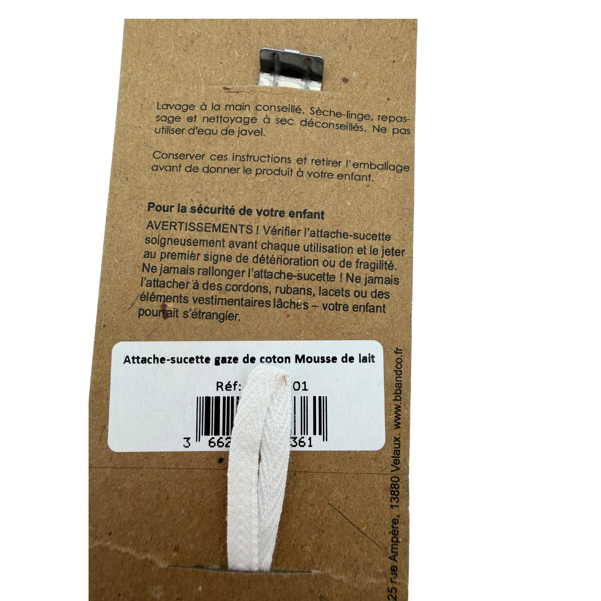 Attache sucette gaze de coton écru