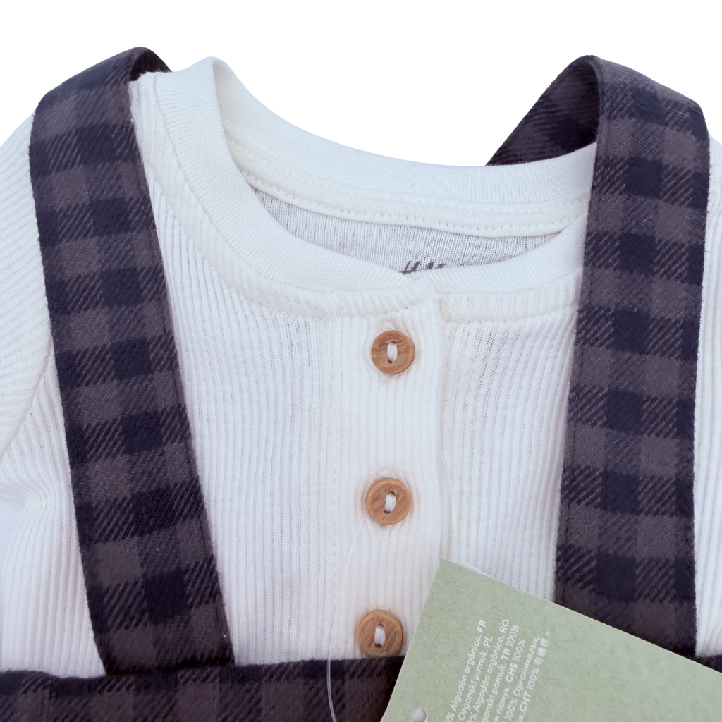 Ensemble salopette à carreaux et t-shirt blanc — 0-1 mois