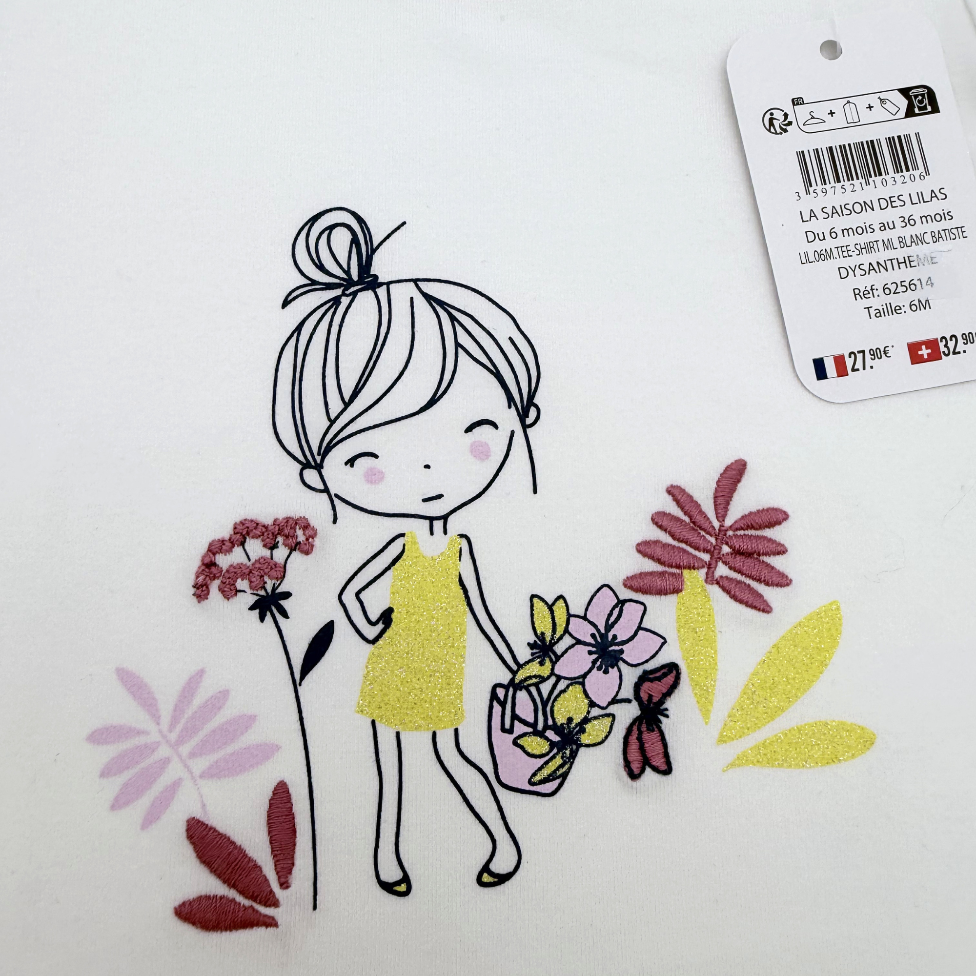 T-shirt blanc manches longues — 6 mois
