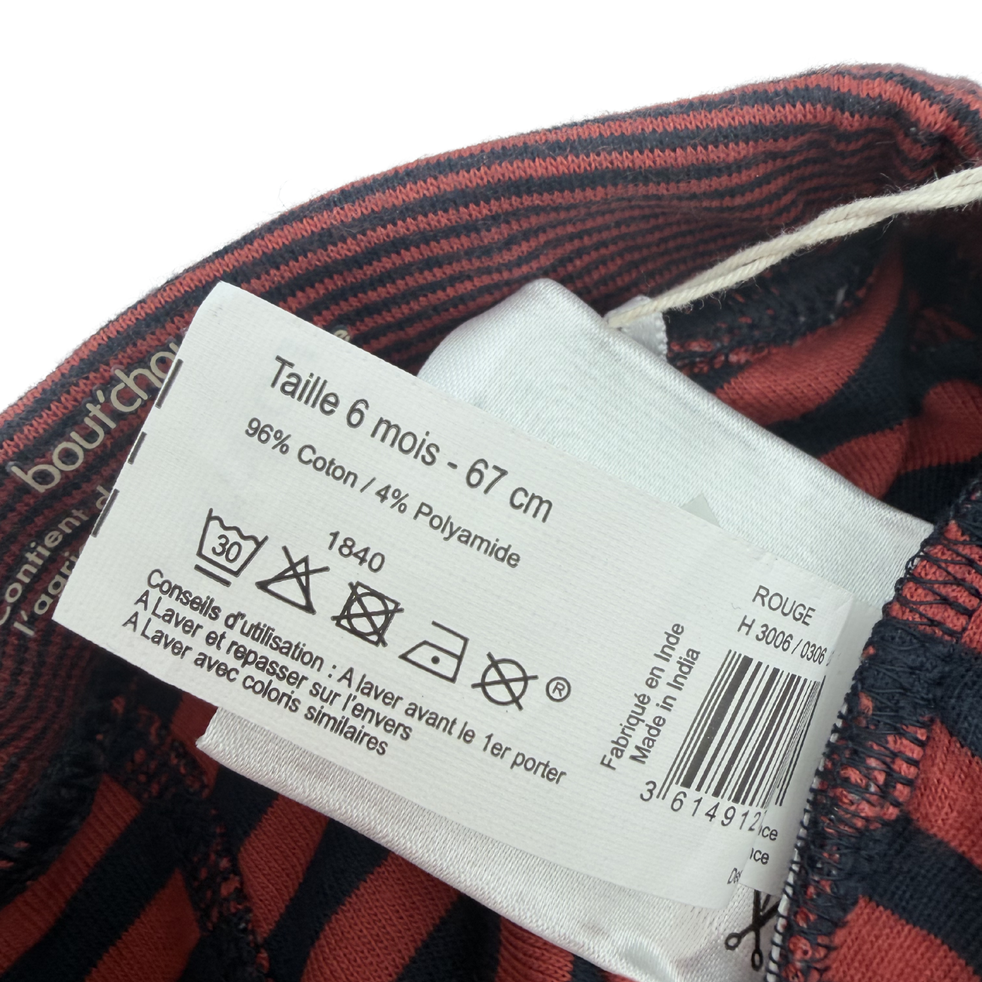 Pantalon rayé rouge et bleu - 6 mois