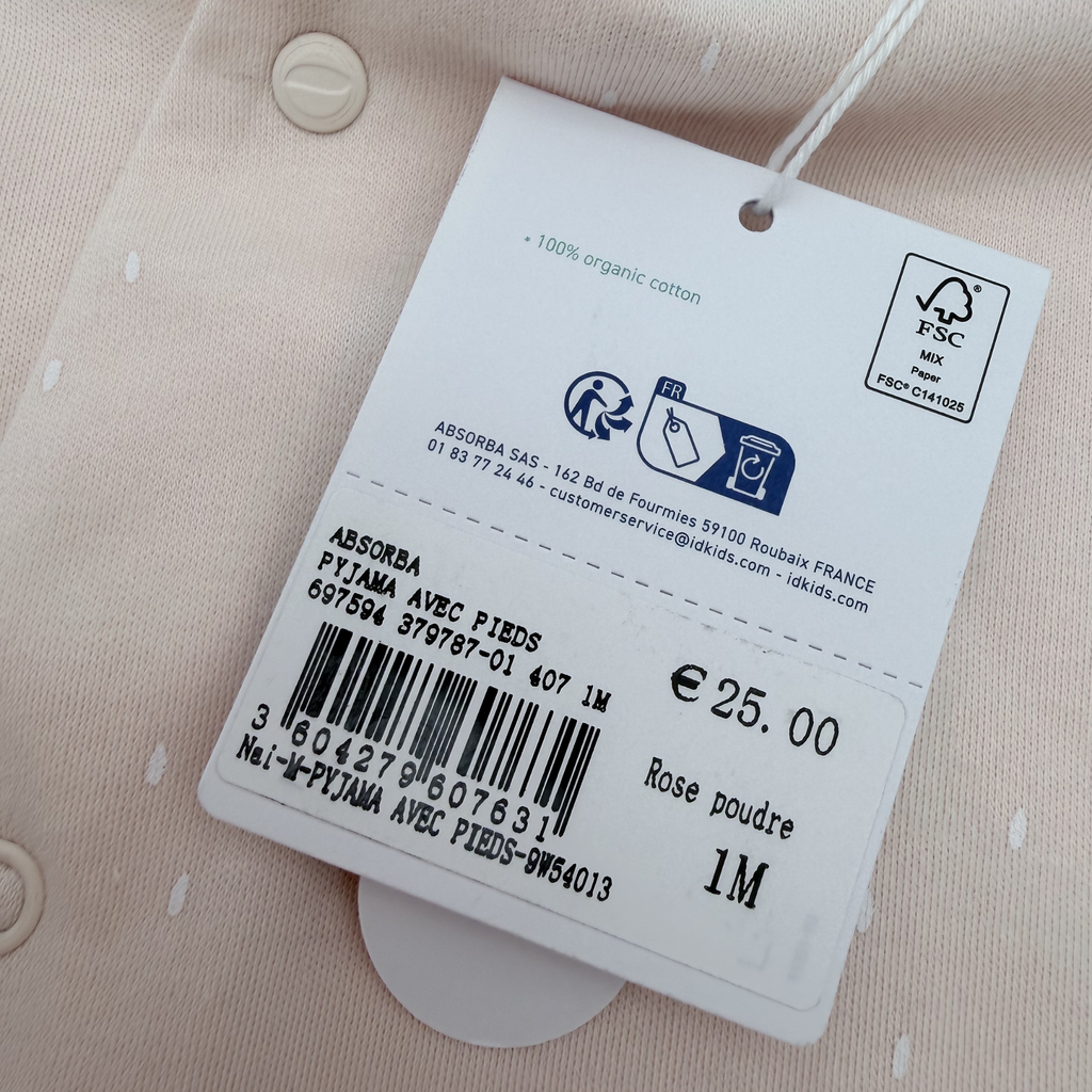 Pyjama rose poudré — 1 mois