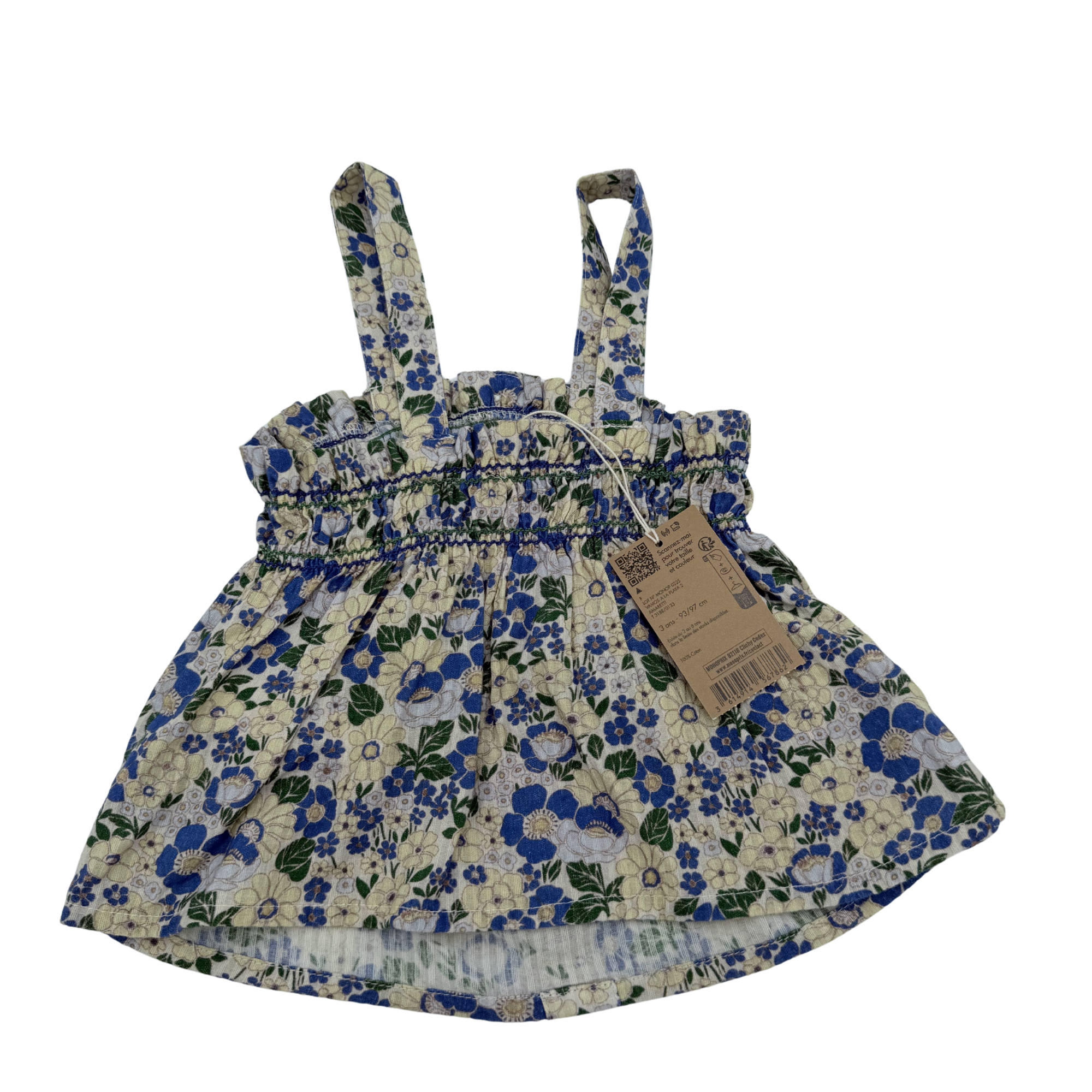 Top à bretelles imprimé fleurs bleues — 3 ans