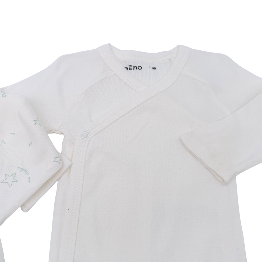 Lot de 3 bodies cache-cœur blanc et vert sauge - 9 mois