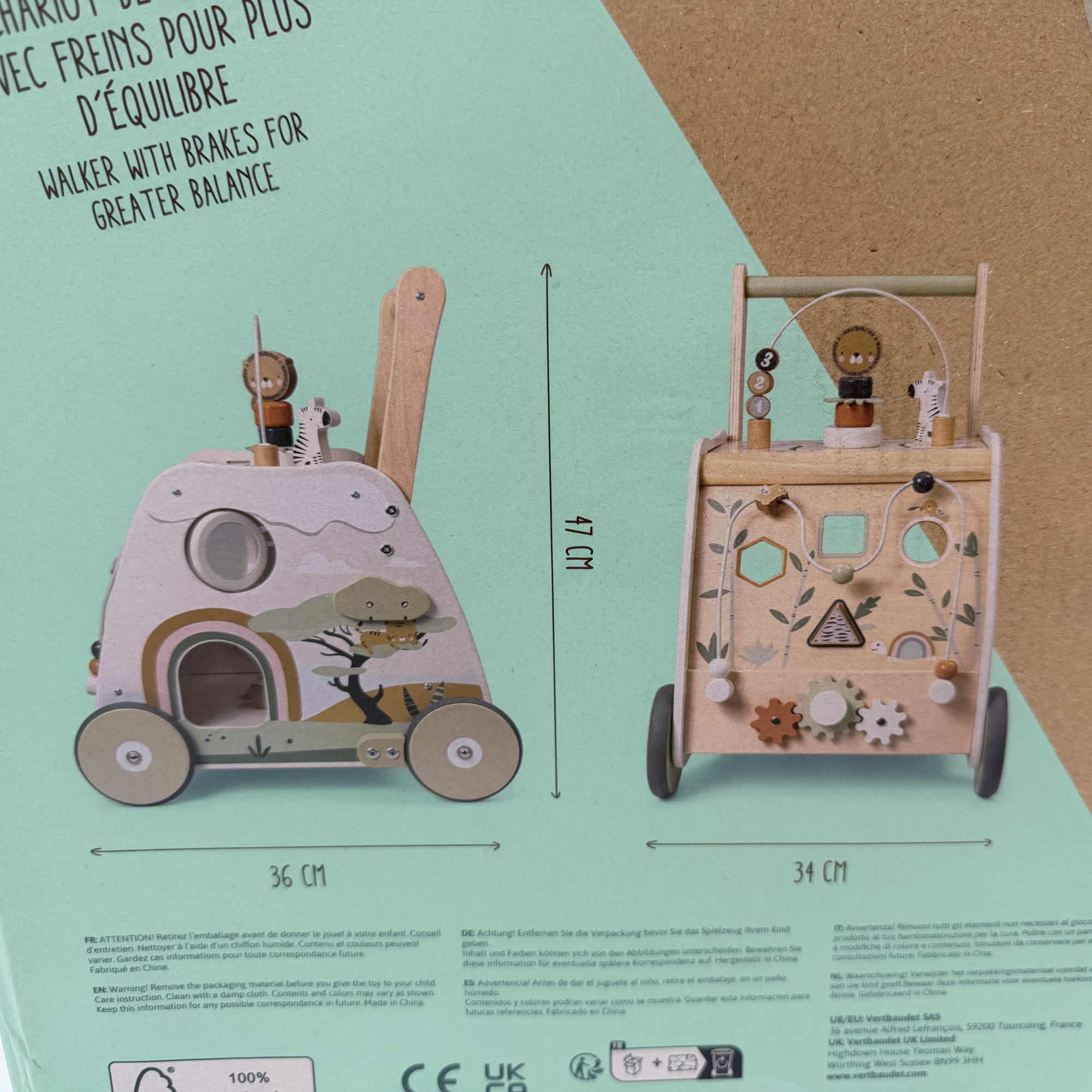 Chariot de marche multi-activités Tanzanie en bois