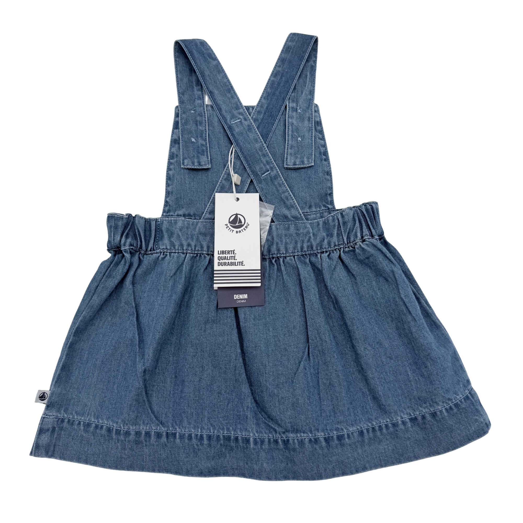 Robe salopette en denim bleu — 6 mois