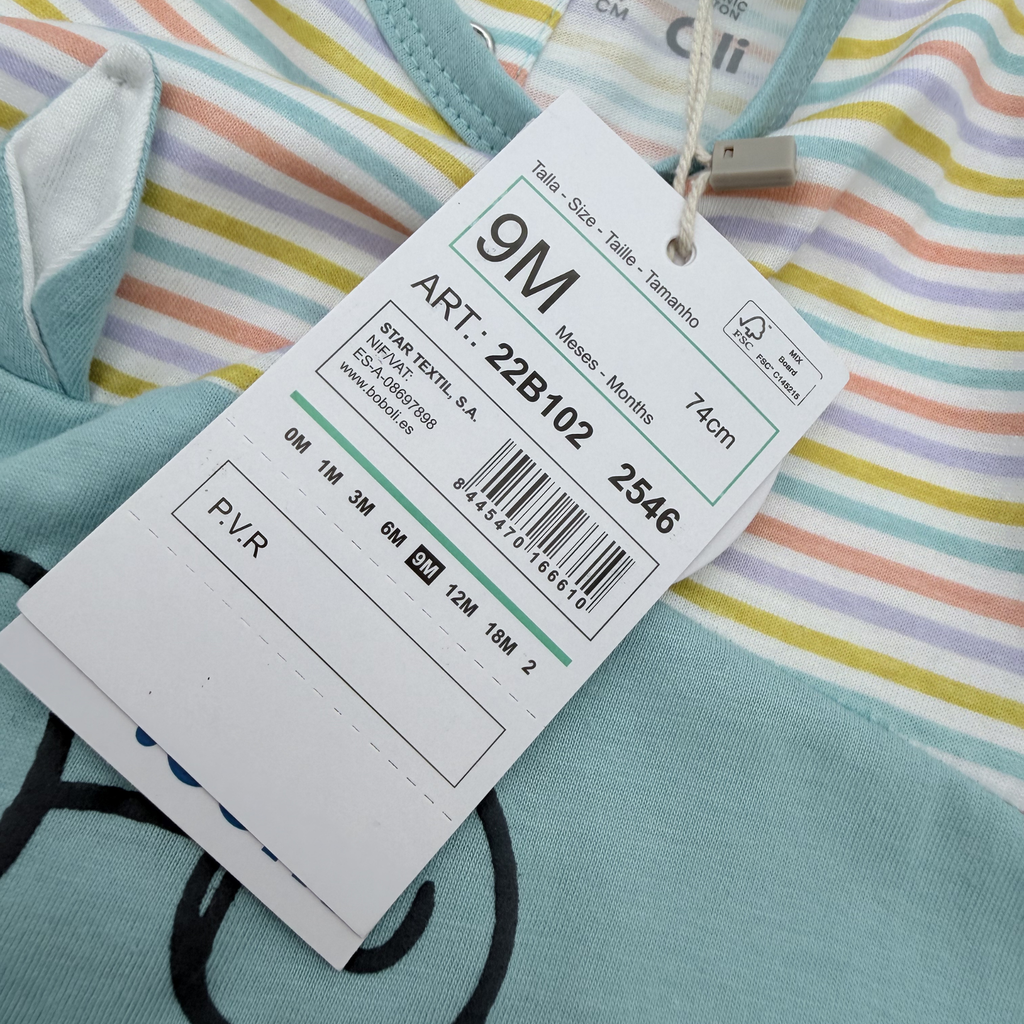Pyjama souris bleu d'eau rayé — 9 mois