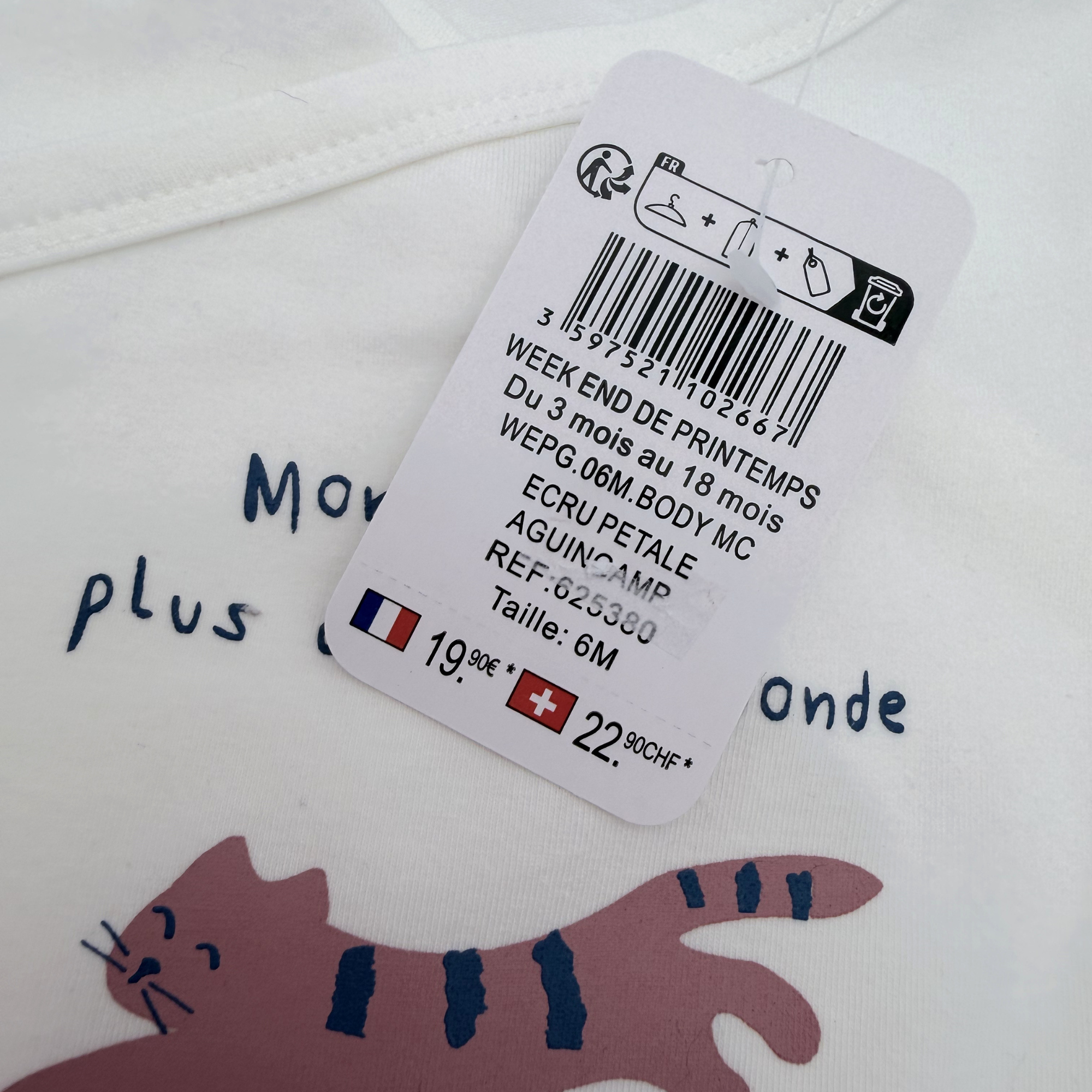 Body croisé blanc manches courtes chat — 6 mois