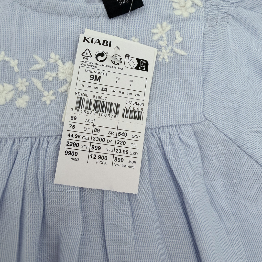 Robe bébé brodée bleu ciel — 9 mois
