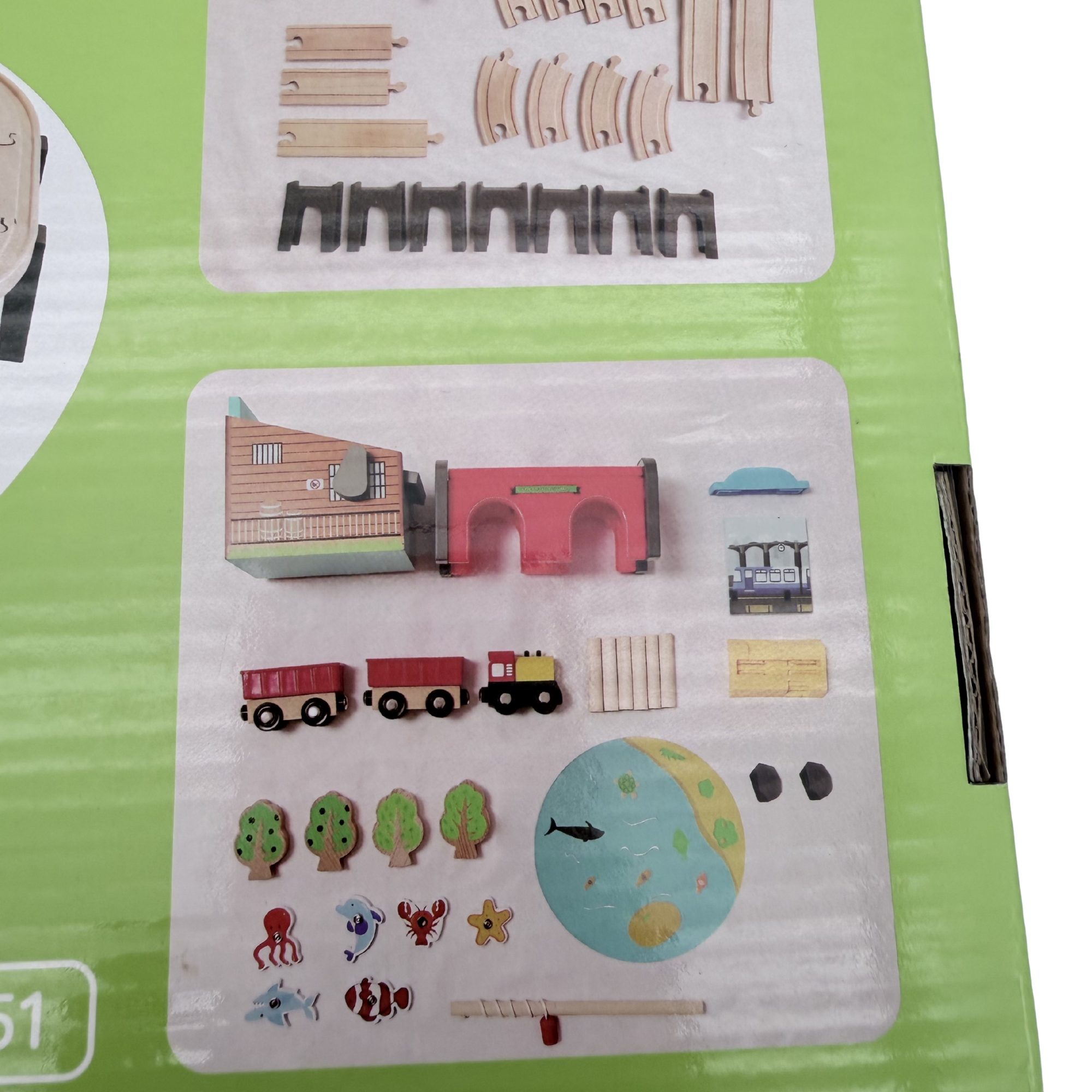 Circuit de train en bois Kinderplay Green Series — 69 pièces