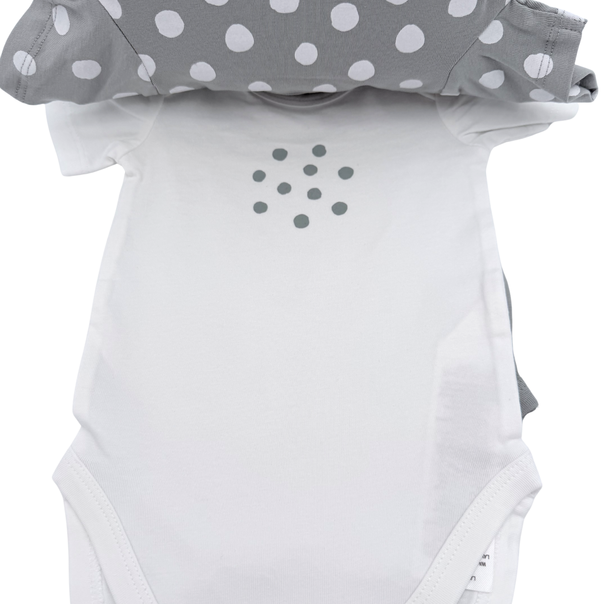 Lot de 3 bodies gris et blancs à pois  — 1 mois