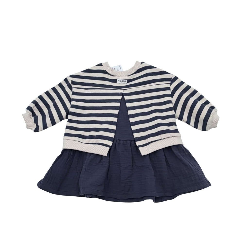 Robe bi-matière rayée et gaze de coton — 9-12 mois