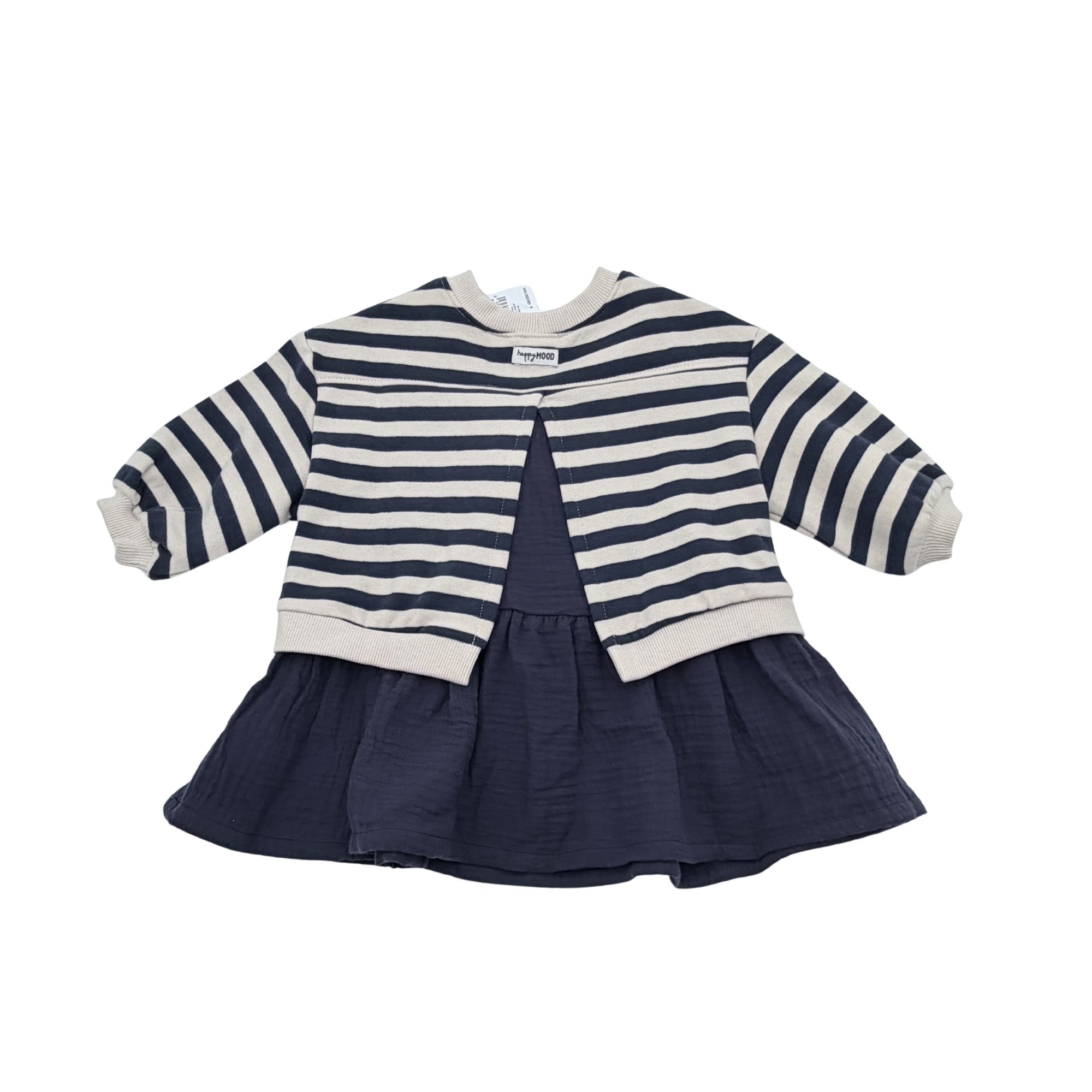 Robe bi-matière rayée et gaze de coton — 9-12 mois