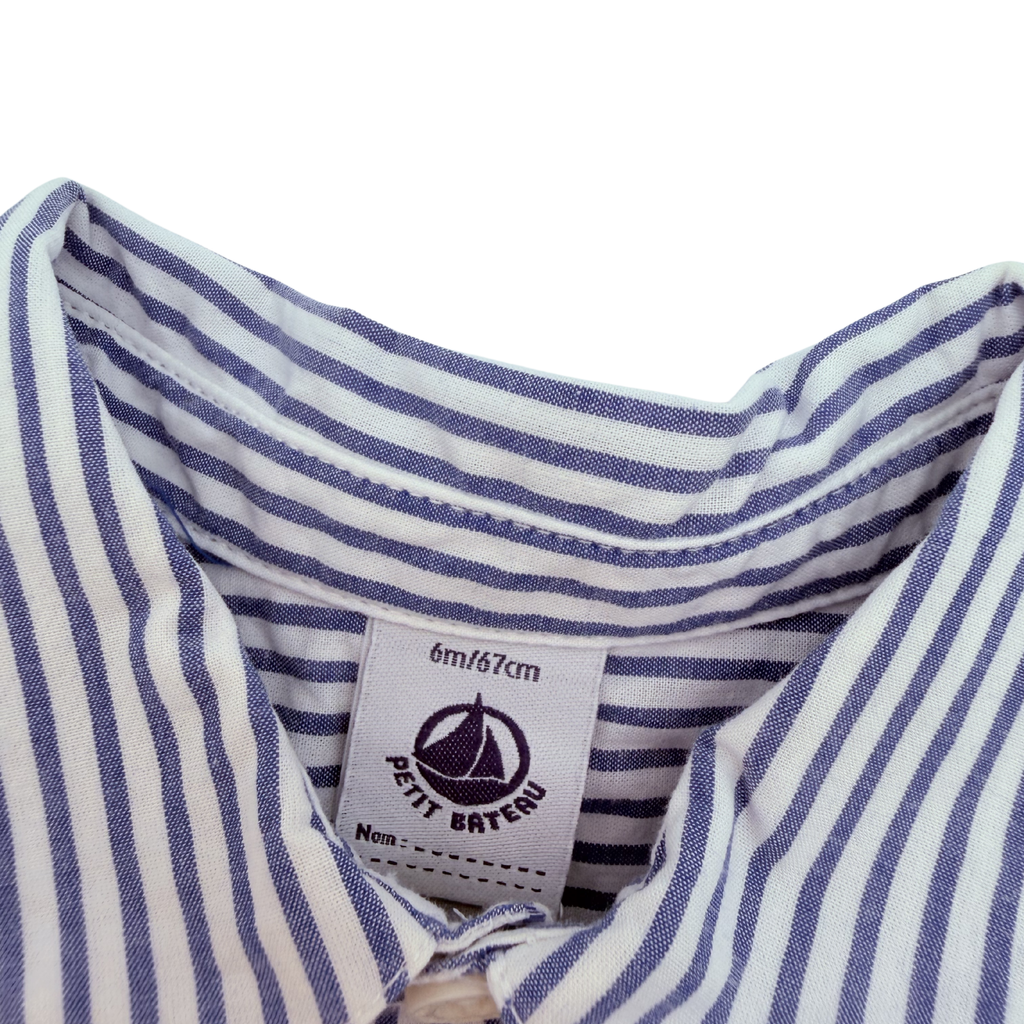 Chemise bébé rayée bleu et blanc — 6 mois