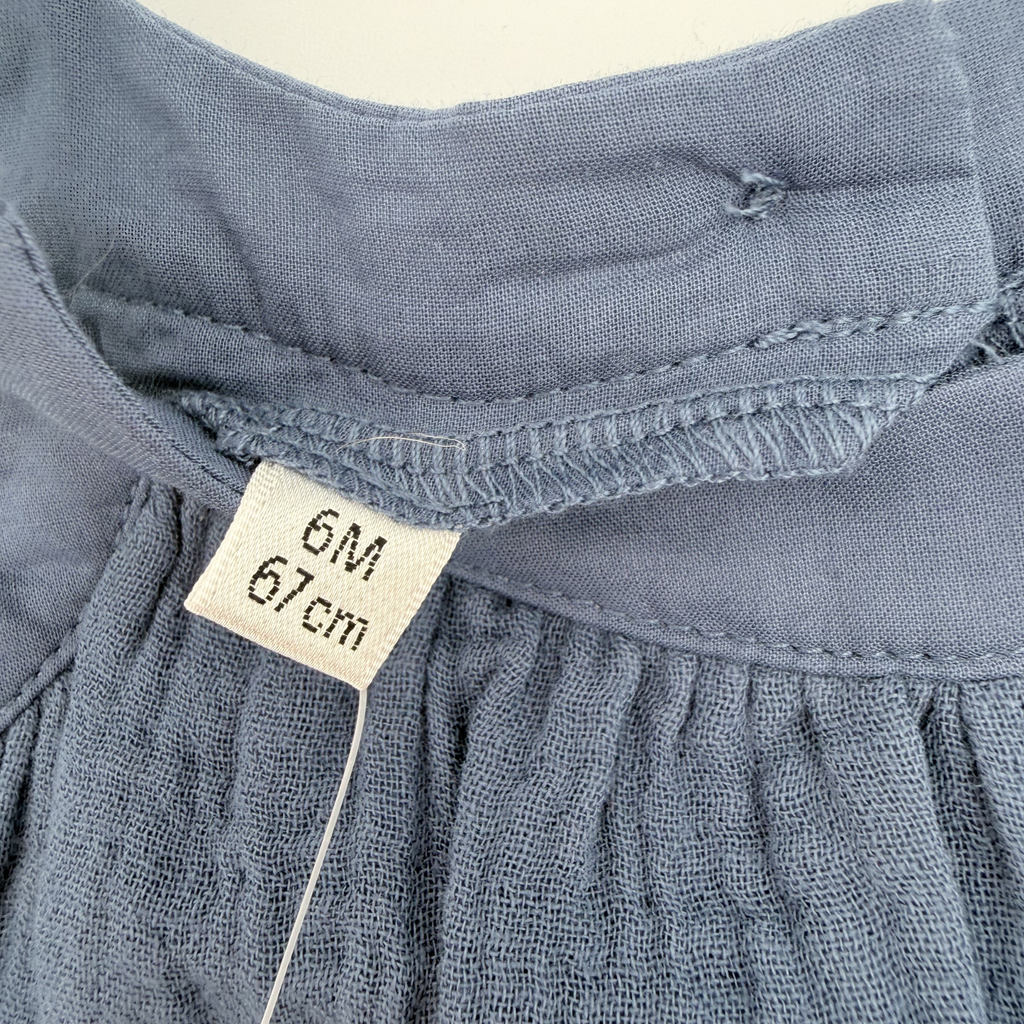 Ensemble robe gaze de coton et bloomer bleu - 6 mois