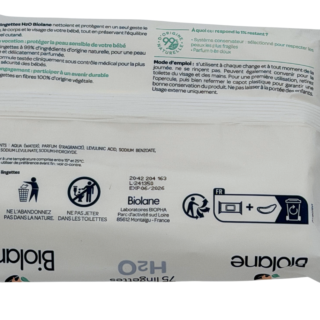 Paquet de 75 lingettes H2O