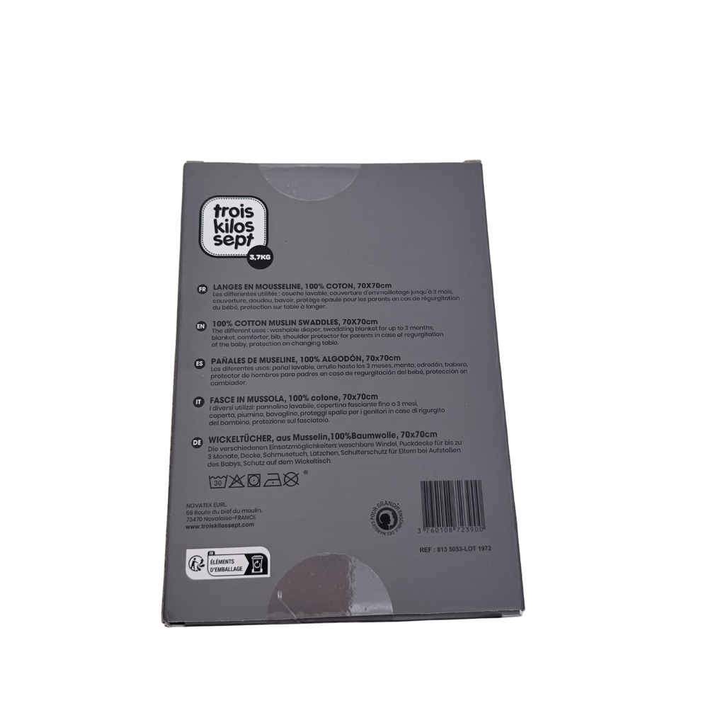 Lot de 3 langes en mousseline – 70 x 70 cm