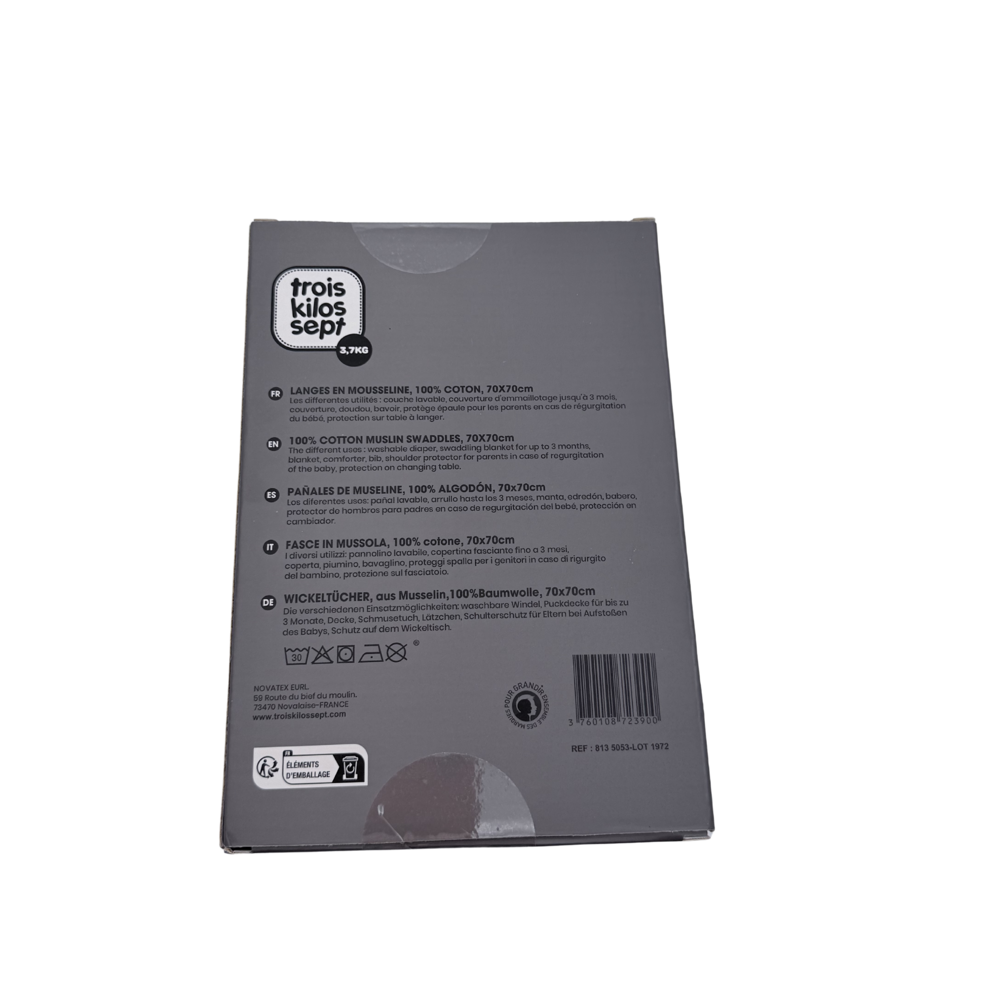 Lot de 3 langes en mousseline – 70 x 70 cm