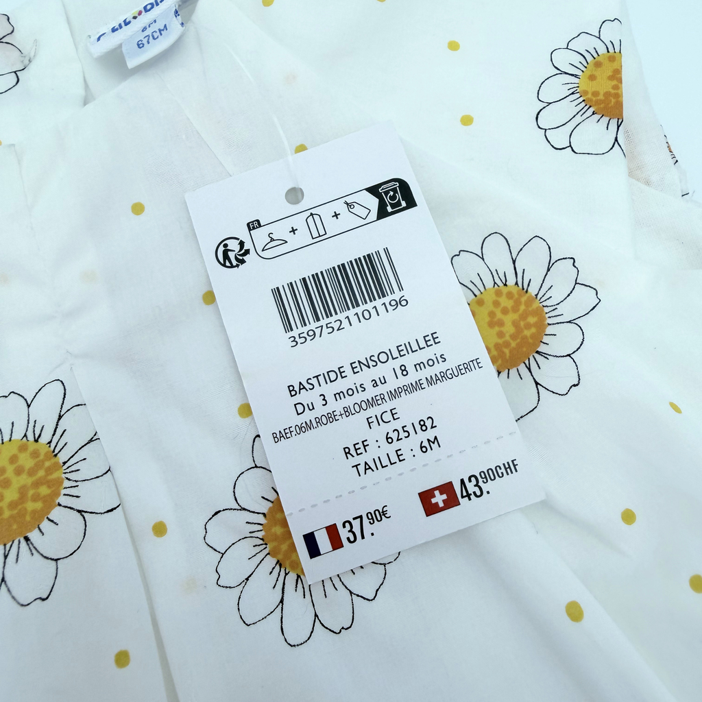 Robe blanche à marguerites avec bloomer moutarde — 6 mois