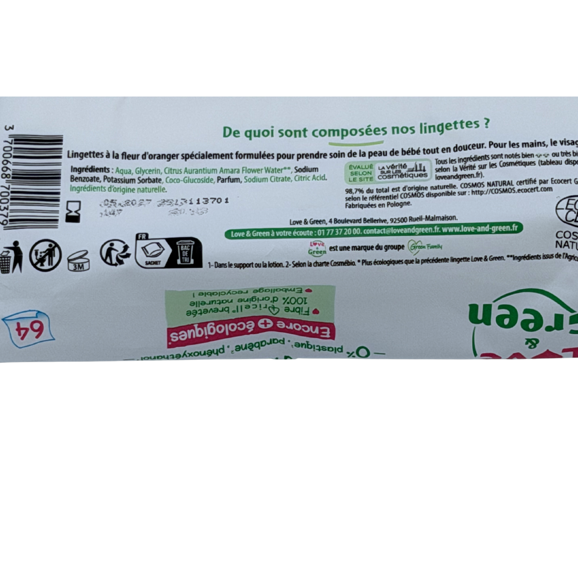 Paquet de 64 lingettes à la fleur d'oranger