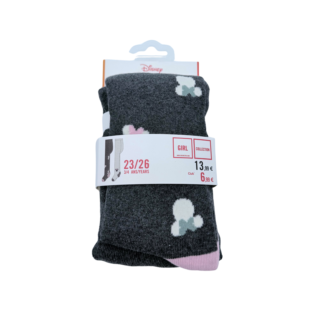 Lot de 2 collants enfant Minnie gris anthracite et écru – 23-26